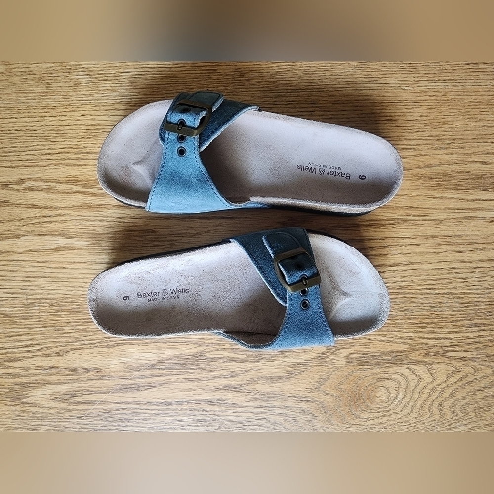 Baxter & Wells Made In Spain (Like Birkenstocks) Blue Sandals Women's Si…